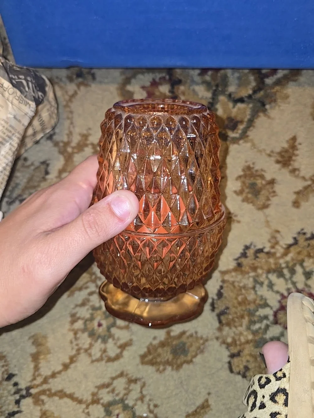 Amber Glass Candle Holder with Removable Top - Amber